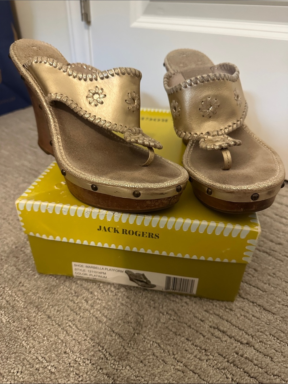 Jack Rogers Marbella Platform Sandals Platinum Metallic Leather Size 9